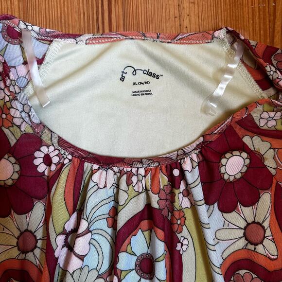 Art Class 70s floral pattern sheer long sleeve tee SIZE S - Picture 2 of 4